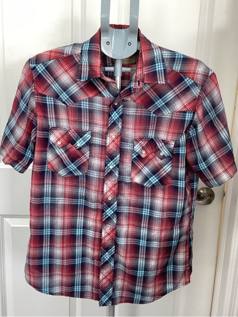 Wrangler Red and Blue Plaid Short-Sleeve Western Shirt